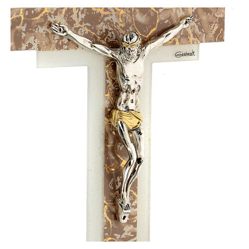 Crucifijo de vidrio de Murano marmóreo tórtola 35x20 cm 2