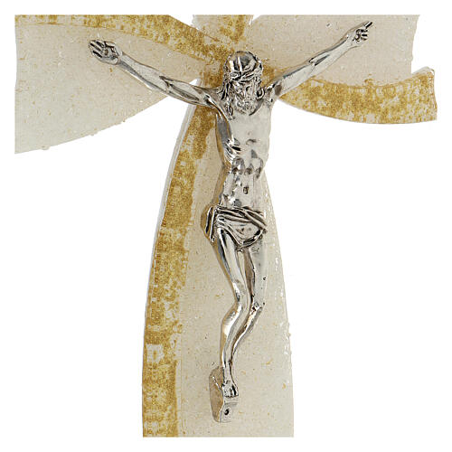 Crucifix, white and golden bow, Murano glass, 13.5x8.5 in 2