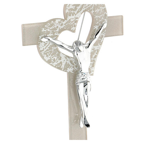 Crocifisso in vetro di Murano cuore tortora stilizzato 35x20cm 2