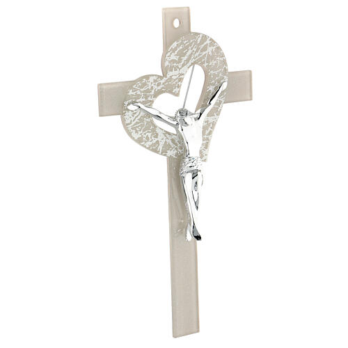 Crocifisso in vetro di Murano cuore tortora stilizzato 35x20cm 3