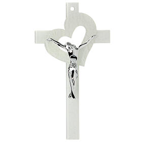 Crucifix verre de Murano coeur ajouré blanc 35x20 cm