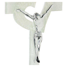 Crucifix verre de Murano coeur ajouré blanc 35x20 cm