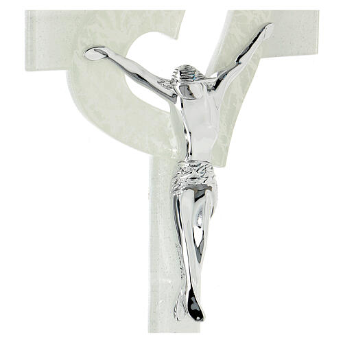 Crucifix verre de Murano coeur ajouré blanc 35x20 cm 2