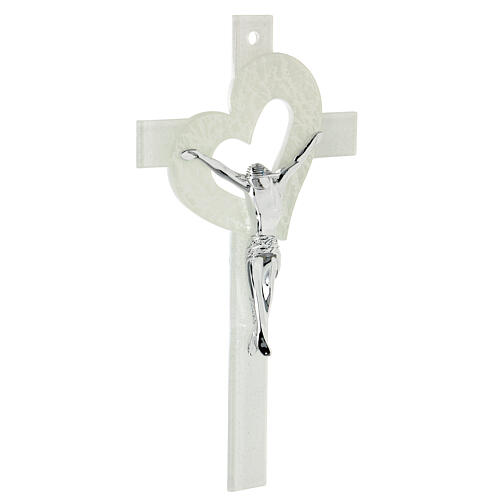 Crucifix verre de Murano coeur ajouré blanc 35x20 cm 3