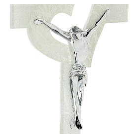 Crocifisso in vetro di Murano cuore bianco stilizzato 35x20cm