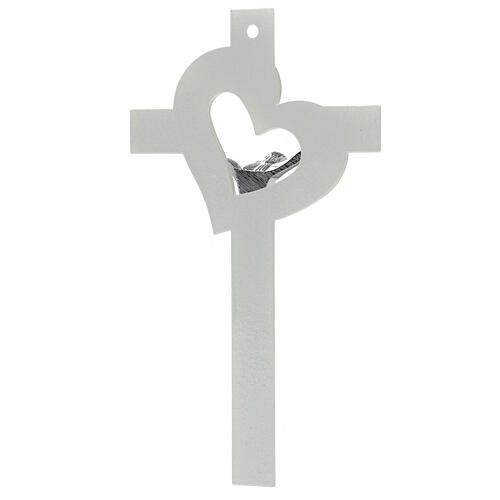 Stylized white heart Murano glass crucifix 35x20cm 4