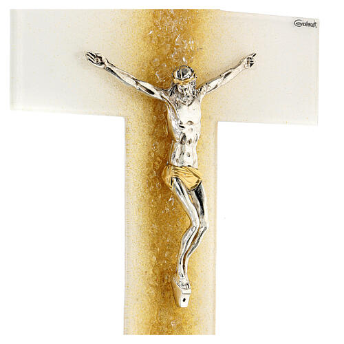 White crucifix with golden shading line, Murano glass, 14x10 in 2