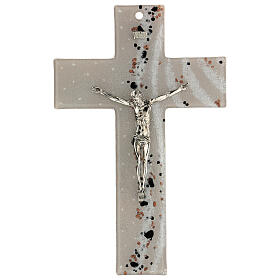 Crucifixo vidro de Murano efeito areia com pedrinhas 15x10 cm