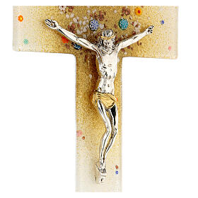 Kruzifix, Muranoglas, Weiß/Goldtöne, Millefiori, 16x10 cm