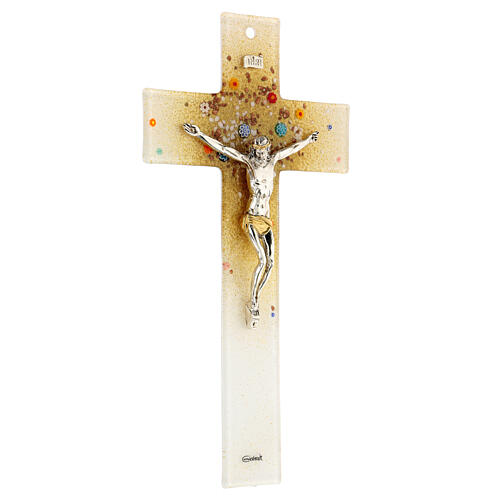 Kruzifix, Muranoglas, Weiß/Goldtöne, Millefiori, 16x10 cm 3