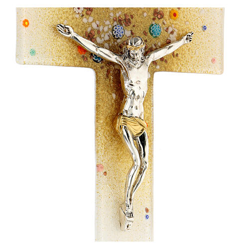 Rainbow crucifix with golden centre, Murano glass, 6x3.5 2
