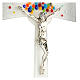 Bell-mouthed silver crucifix with colourful murrine, Murano glass, 6x4 in s2