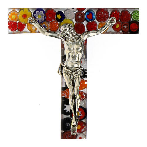 Murano glass crucifix with colourful murrine, mirror finish, 6x3.5 in 2