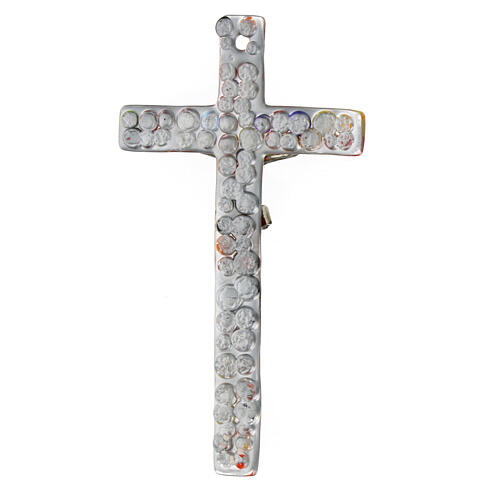 Murano glass crucifix with colourful murrine, mirror finish, 6x3.5 in 4
