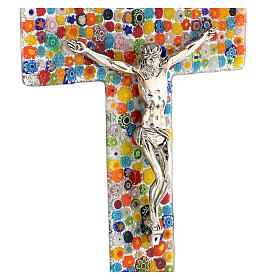 Crucifix en verre de Murano murrine multicolores 15x10 cm