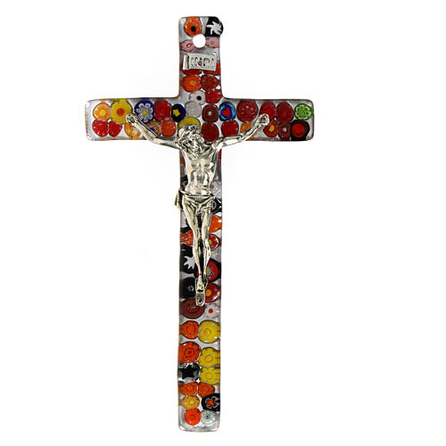 Crucifix en verre de Murano murrine multicolores 15x10 cm 1