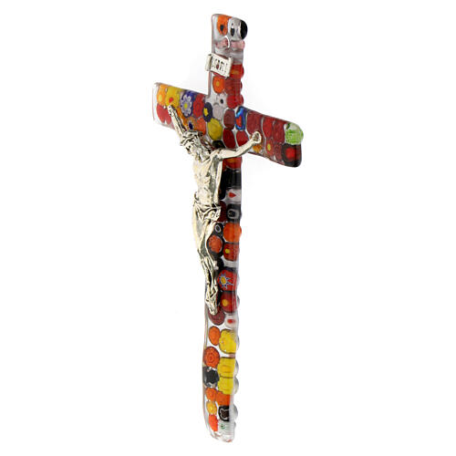 Crucifix en verre de Murano murrine multicolores 15x10 cm 3