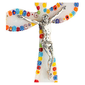 Kruzifix, Muranoglas, Weiß/ Multikolor, Millefiori, 16x10 cm