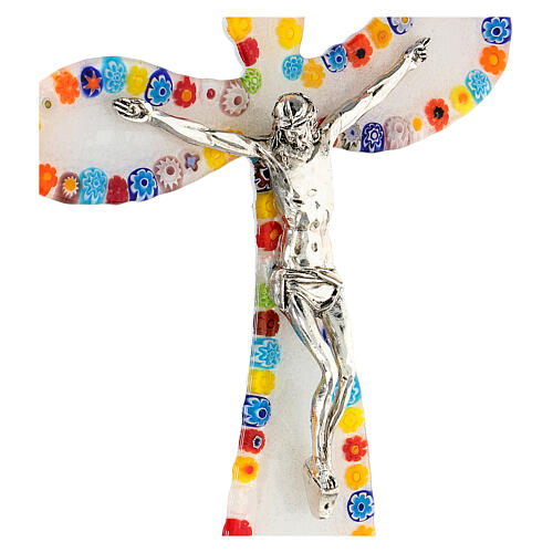 Kruzifix, Muranoglas, Weiß/ Multikolor, Millefiori, 16x10 cm 2