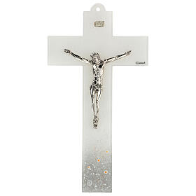 Kruzifix, Muranoglas, Weiß/Silber 16x8 cm