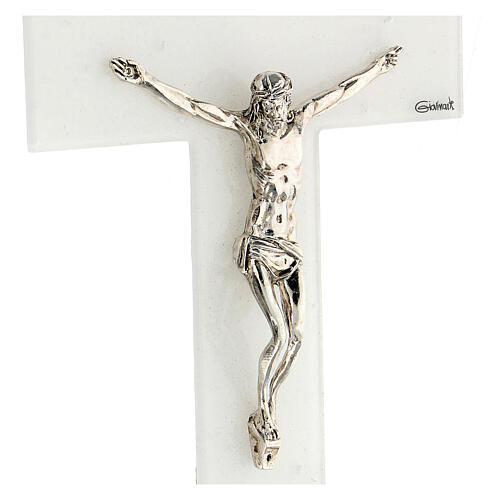 White crucifix with silver tinge, Murano glass, 6x3.5 in 2