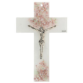 Kruzifix, Muranoglas, Weiß/Rosetöne, 16x10 cm