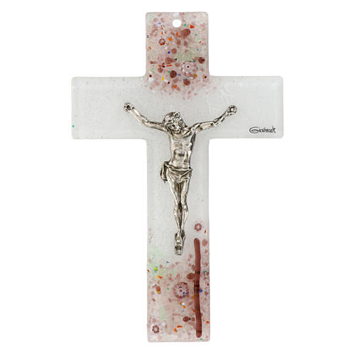 Kruzifix, Muranoglas, Weiß/Rosetöne, 16x10 cm 1