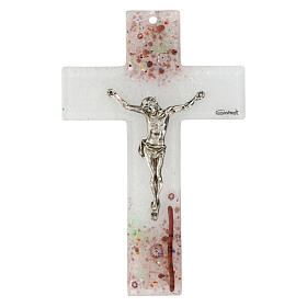 Crucifixo vidro de Murano decoração cor-de-rosa lembrancinha 16x10 cm