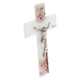 Crucifixo vidro de Murano decoração cor-de-rosa lembrancinha 16x10 cm
