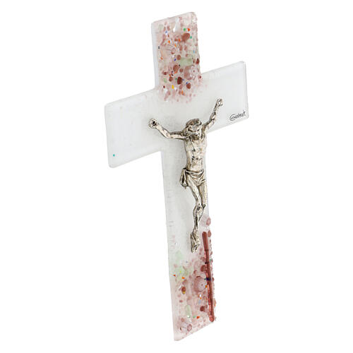 Pink tinted Murano glass crucifix favor 16x10cm 2