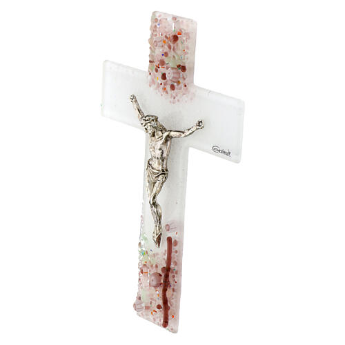 Pink tinted Murano glass crucifix favor 16x10cm 3