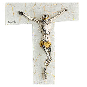 White and gold Murano glass crucifix, marble finish, 6x4 in