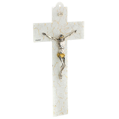 White and gold Murano glass crucifix, marble finish, 6x4 in 3