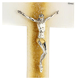 White crucifix with golden shading line, Murano glass, 6x4 in