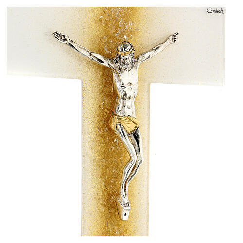 White crucifix with golden shading line, Murano glass, 6x4 in 2