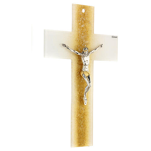 White crucifix with golden shading line, Murano glass, 6x4 in 3