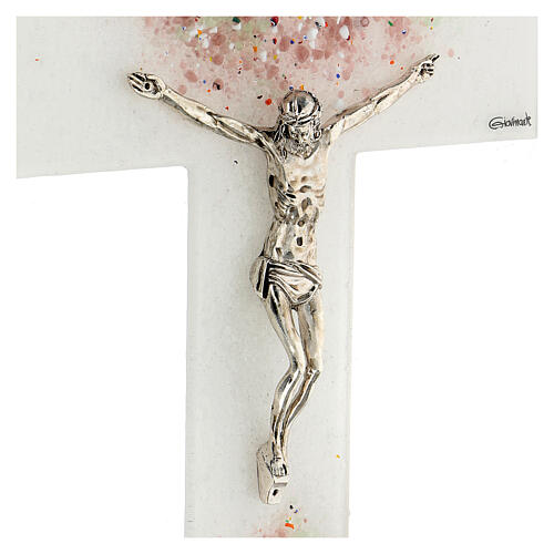 Crucifixo vidro de Murano decoração cor-de-rosa 25x16 cm 2