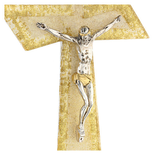 Crucifixo vidro Murano cor gelo e ouro 25x15 cm 2