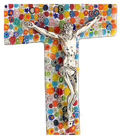 Murano glass crucifix with colourful murrine, mirror finish, 13.5x7 in