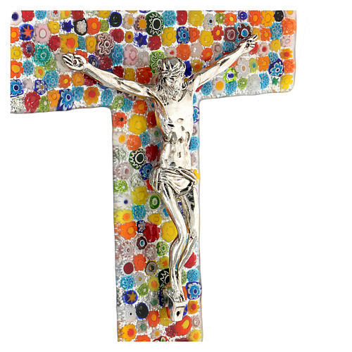 Crucifix en verre de Murano murrine multicolores effet miroir 35x20 cm 2