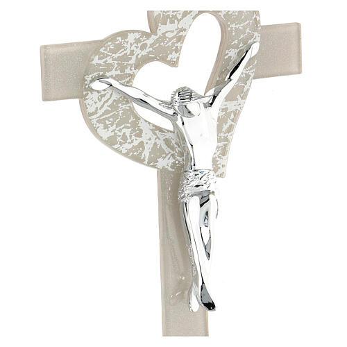 Crucifix verre de Murano coeur ajouré taupe 25x15 cm 2