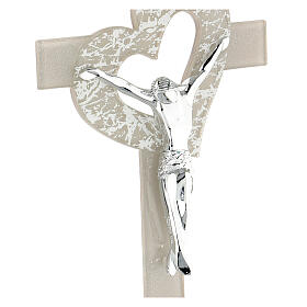 Crucifixo vidro de Murano coração cor pérola, 25x14 cm