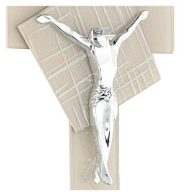 Crucifixo vidro de Murano Luz do Luar cor pérola, 25x15 cm
