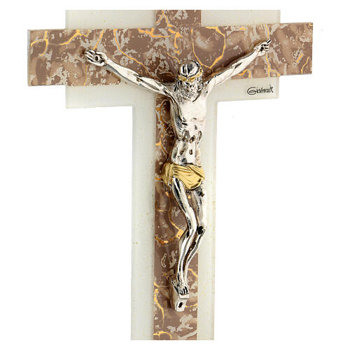 Crucifijo vidrio de Murano marmóreo tórtola 25x15 cm 2