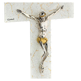 Crucifijo vidrio de Murano blanco oro piedras 25x14 cm