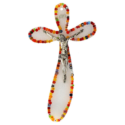 Crucifix arrondi irrégulier verre de Murano murrine colorées 35x20 cm 1