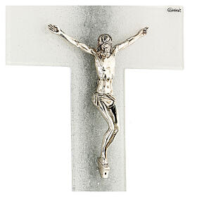 White crucifix with silver shading line, Murano glass, 13.5x9 in