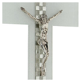 Crucifix blanc échiquier pierres et strass verre de Murano 35x20 cm