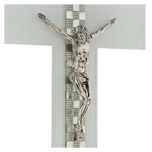 Crucifix blanc échiquier pierres et strass verre de Murano 35x20 cm 2