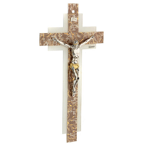 Kruzifix, Muranoglas, Weiß/Taupetöne, Marmoreffekt, 16x8 cm 3
